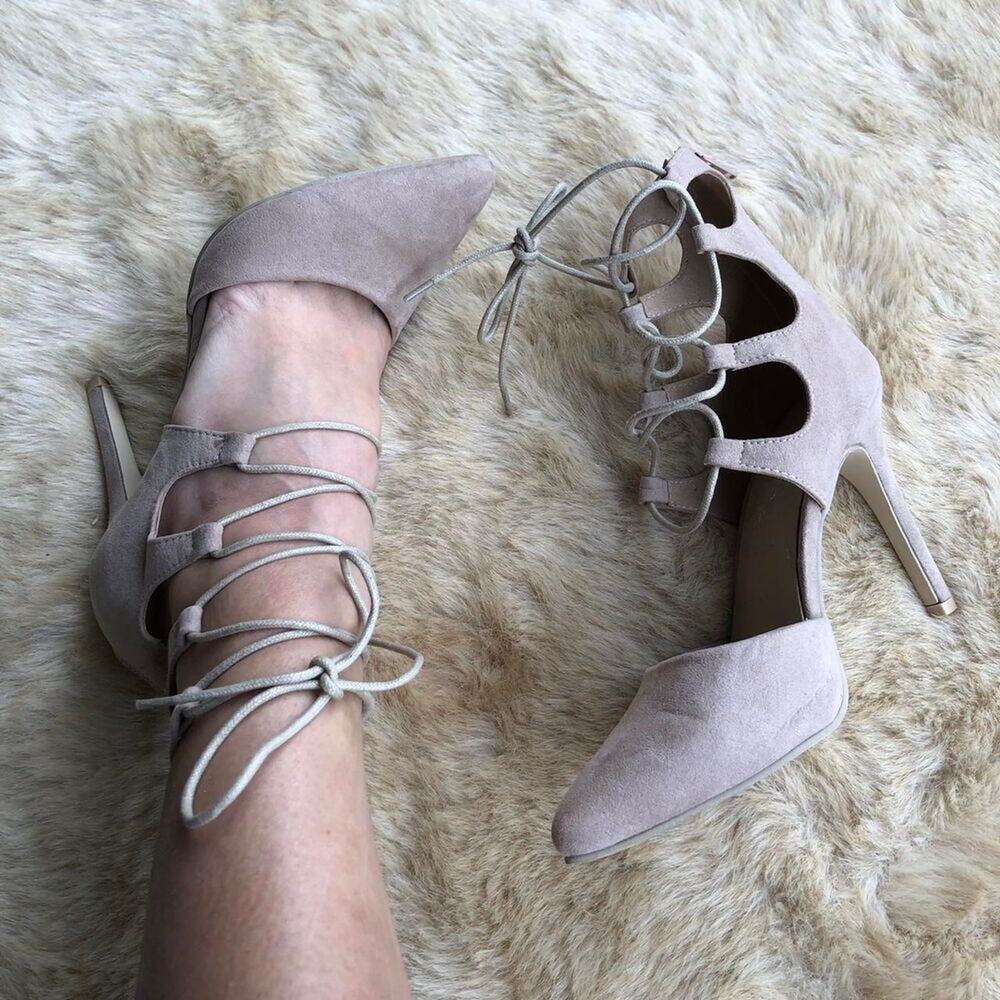 Lace Up Beige Heels